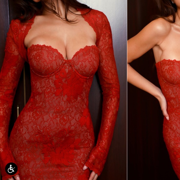 House of CB Lucienne Red Lace Embroidered Maxi Dress - Limited Edition - Picture 7 of 13